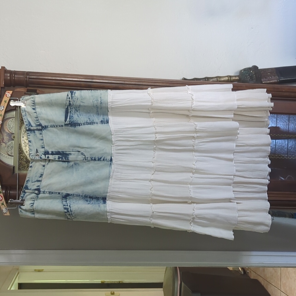 Sacred Threads Skirt Denim and Cotton Gauze Size Large